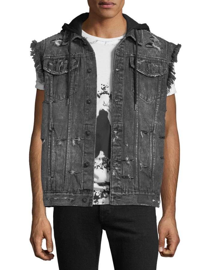 Denim Vest Jacket With Hoodie Combo