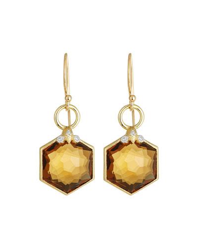Hexagon Citrine Drop Earrings