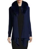 Cascade Cardigan With Removable Fur Collar, Dark Navy