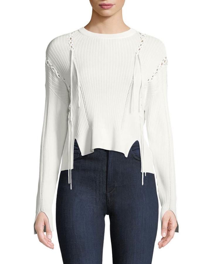 Linked Rib-knit Long-sleeve Sweater With