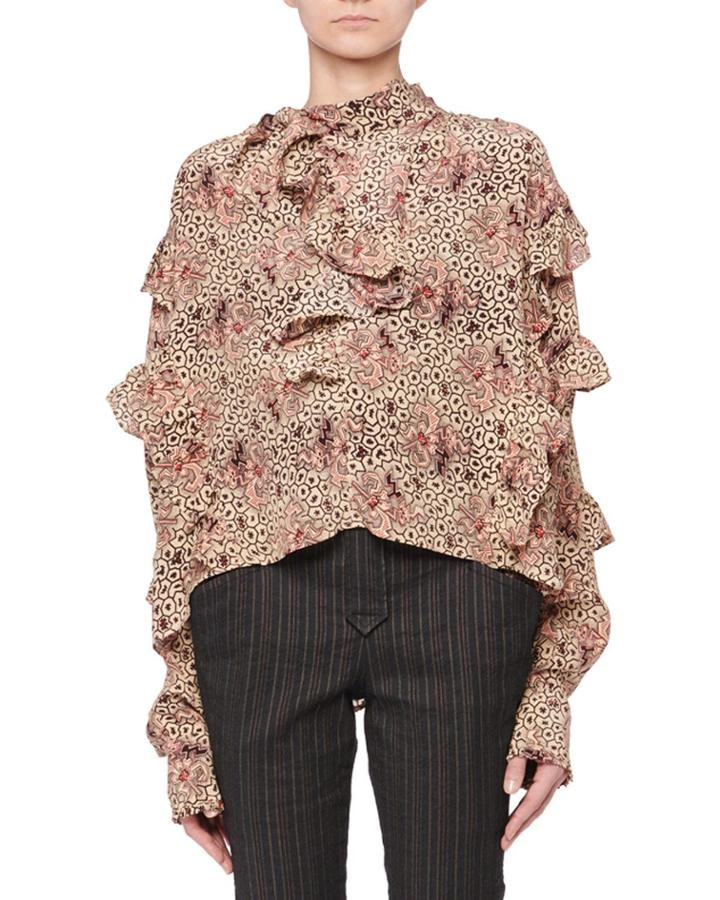 Hess Long-sleeve Ruffled Aztec-print