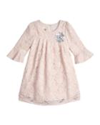 3/4 Bell Sleeve Lace Overlay Dress,