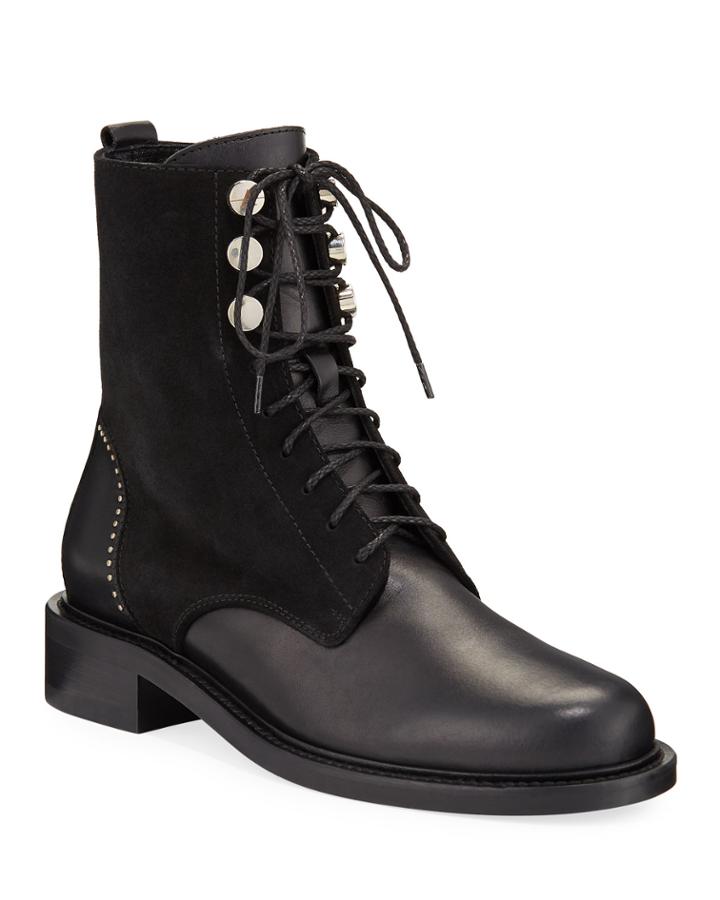 Ali Studded Mixed Leather Combat Booties
