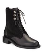 Ali Studded Mixed Leather Combat Booties