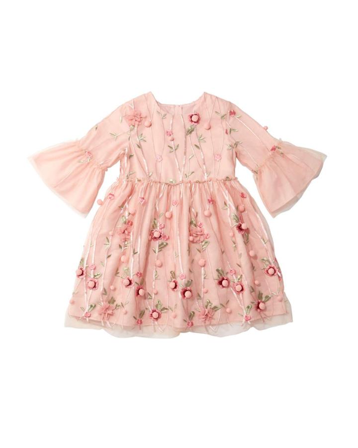 3d Flower Pompom Embroidered Dress,