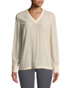 Monili-trim Silk Long-sleeve Tee