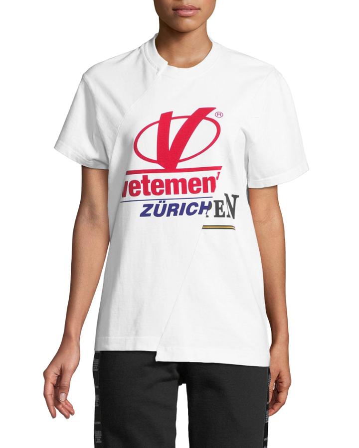 Crewneck Short-sleeve Colorblocked Cotton Tee