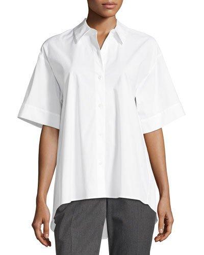 Poplin Oversized Dolman Blouse, White
