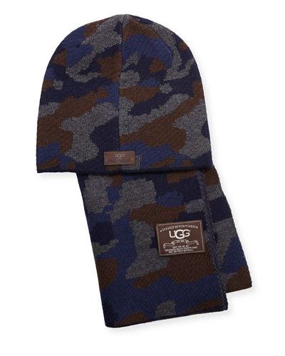 Men's Camouflage Wool-blend Scarf & Beanie Hat