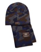 Men's Camouflage Wool-blend Scarf & Beanie Hat