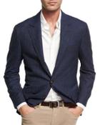 Check-print Traditional Jacket, Blue/barley