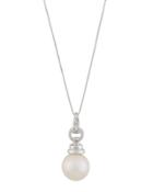 14k Freshwater Pearl & Diamond Pendant Necklace,