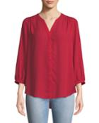 3/4-sleeve Pintuck-back Chiffon Blouse