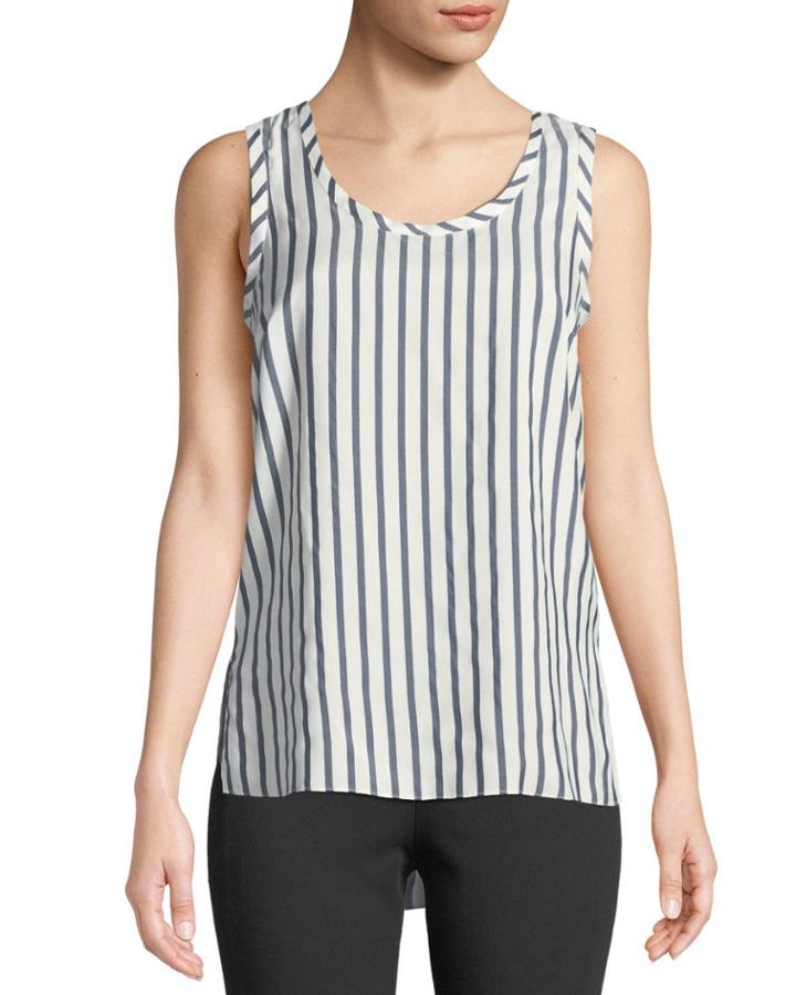 Silk Striped Scoop-neck Tank Top