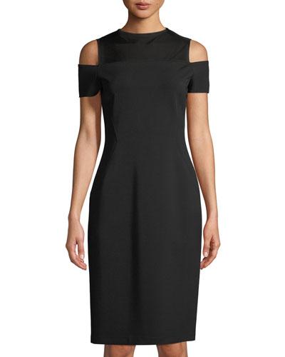 Cold-shoulder Mesh-yoke Sheath Dress, Black