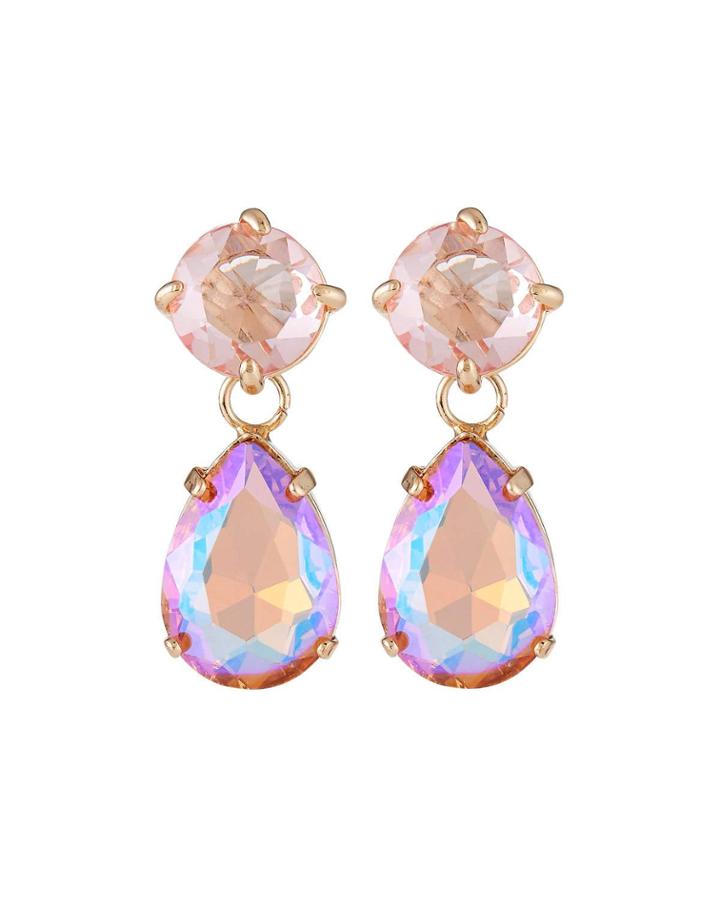 Double-drop Crystal Earrings, Pink