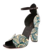 Printed Watersnake Curve-heel Sandals, Petrol