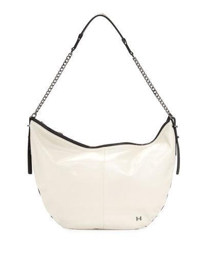 Two-tone Leather Hobo Bag, Dark Bone