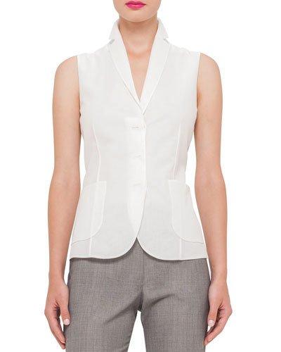 Cotton-voile Sleeveless Gilet Blouse, Anemone