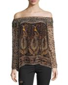 Sahara Off-the-shoulder Multi-printed Beaded Top