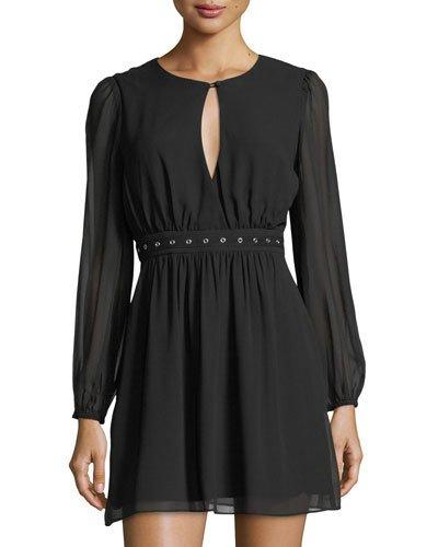 Chiffon Grommet-belted Dress