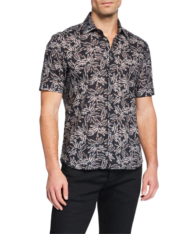 Men's Soft-touch Floral-print Button-down Cotton