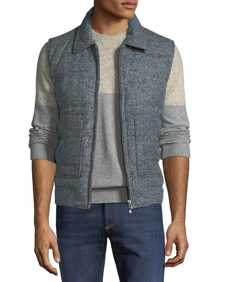 Men's Sleeveless Goose Down Plaid Vest Jacket