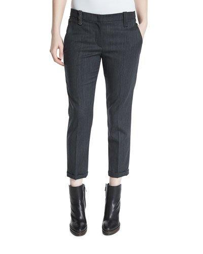 Monili-trim Cropped Pants, Anthracite