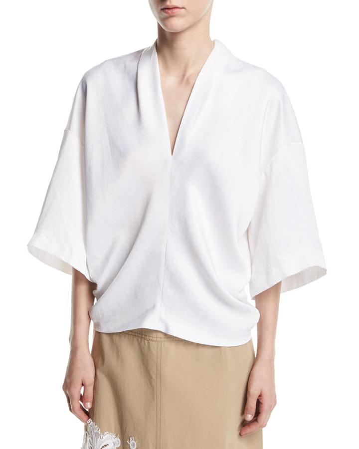 Satin Crepe Boxy V-neck Pullover