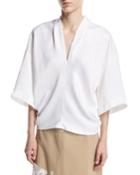 Satin Crepe Boxy V-neck Pullover