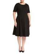 Half-sleeve A-line Ponte Dress, Black,