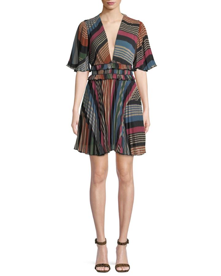 Elaina Pleated Multi-stripe Dress
