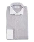 Men's Striped Cotton Dress Shirt, Black/white