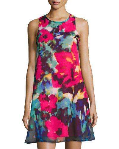 Sleeveless Floral-print Shift Dress,