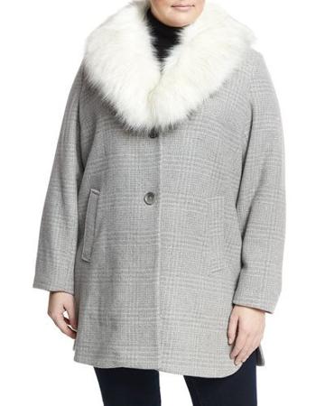Olivia Faux-fur Plaid Coat, Heather Gray