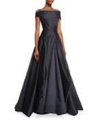 Off-the-shoulder Pleated Ball Gown, Black