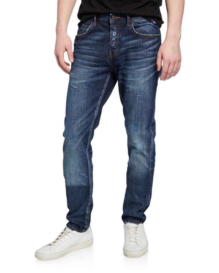 Men's Le Sabre Dark-wash Stretch Denim Jeans With Abrasions