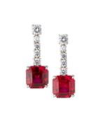 Square Synthetic Ruby Cz Drop Earrings