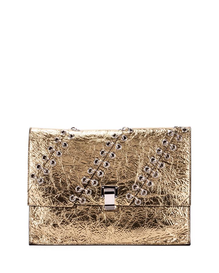 Large Metallic Leather Lunch Bag, Gold