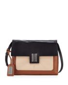 Janine Colorblock Leather Crossbody Bag, Black/latte/cognac