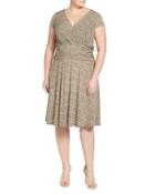 Short-sleeve Printed Ruched-waist Dress, Espresso/multi