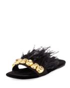 Feather-embellished Flat