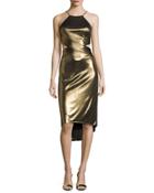 Sleeveless Cutout Metallic Jersey Midi Dress, Bronze