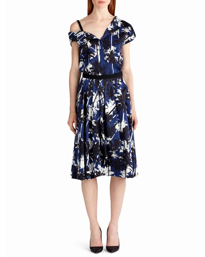 Pop Palm-print Skirt, Blue Pattern
