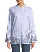 Striped Button-down Cotton Shirt W/ Sequin Embellishment