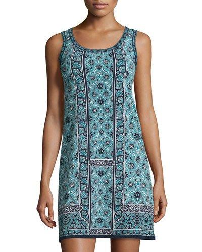 Sleeveless Printed Shift Dress, Navy/ivy