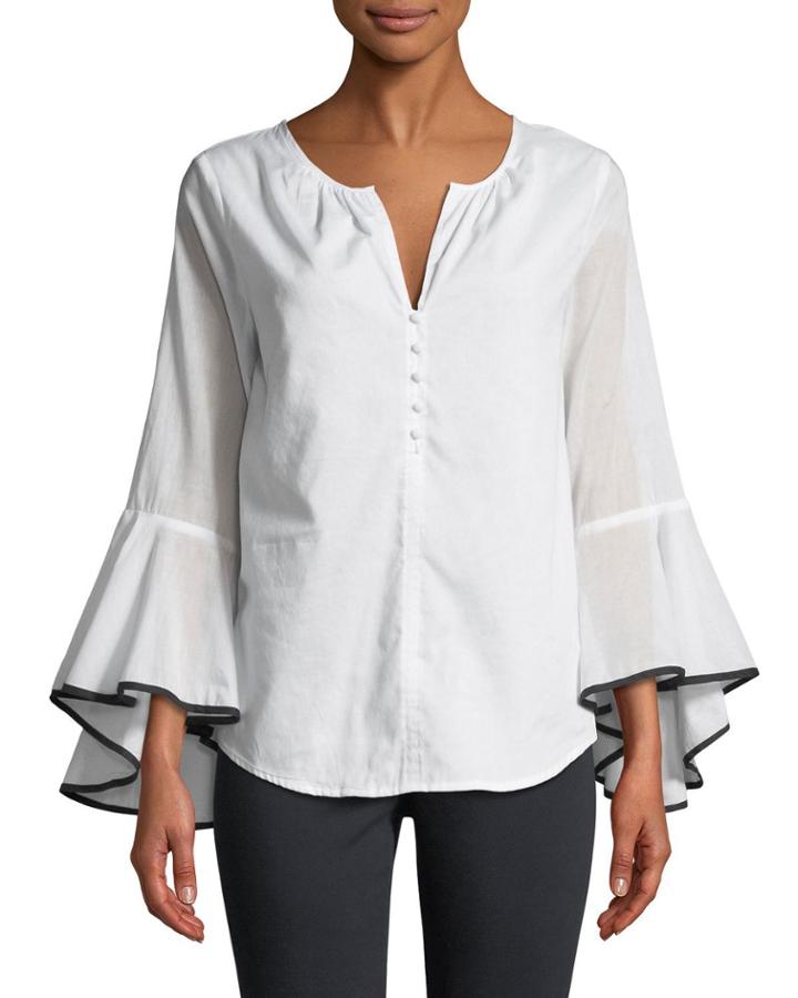 Bell-sleeve Button Front