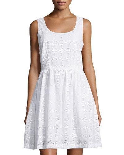 Eyelet Lace Scoop-neck Dress, White