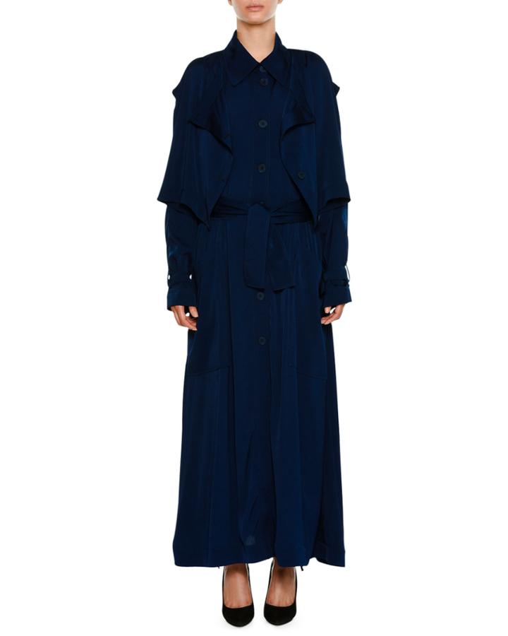 Long Button-front Trench Dress