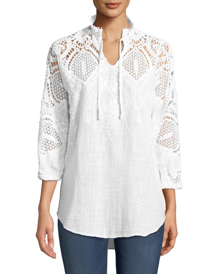 Jill Crochet-sleeve Peasant Blouse